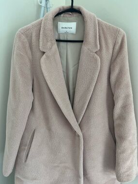 Aritzia Babaton Long Wool Coat in Light Blush Pink Minimalist Classic Fit